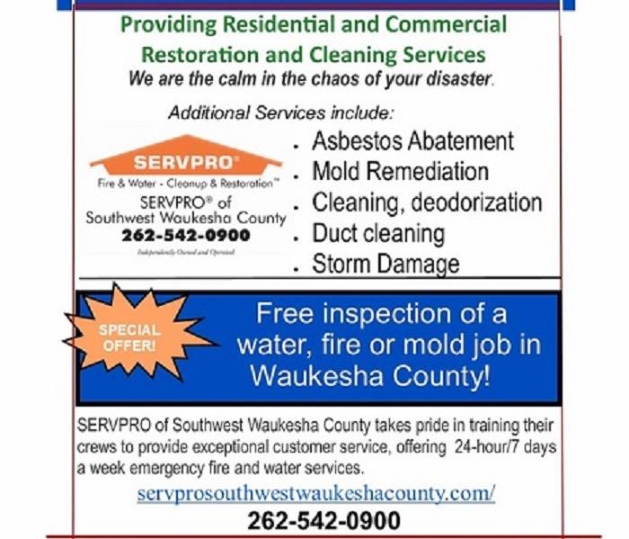 Flyer from Thomson Realty Announcing SERVPRO as the January Business of the Month and all services offered by SERVPRO