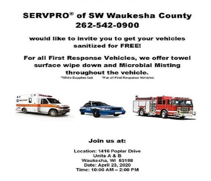 Invitation from SERVPRO to disinfect first responder emergency vehicles